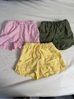 Three-Pack Toddler Casual Elastic-Waist Shorts — Pink, Yellow, Olive